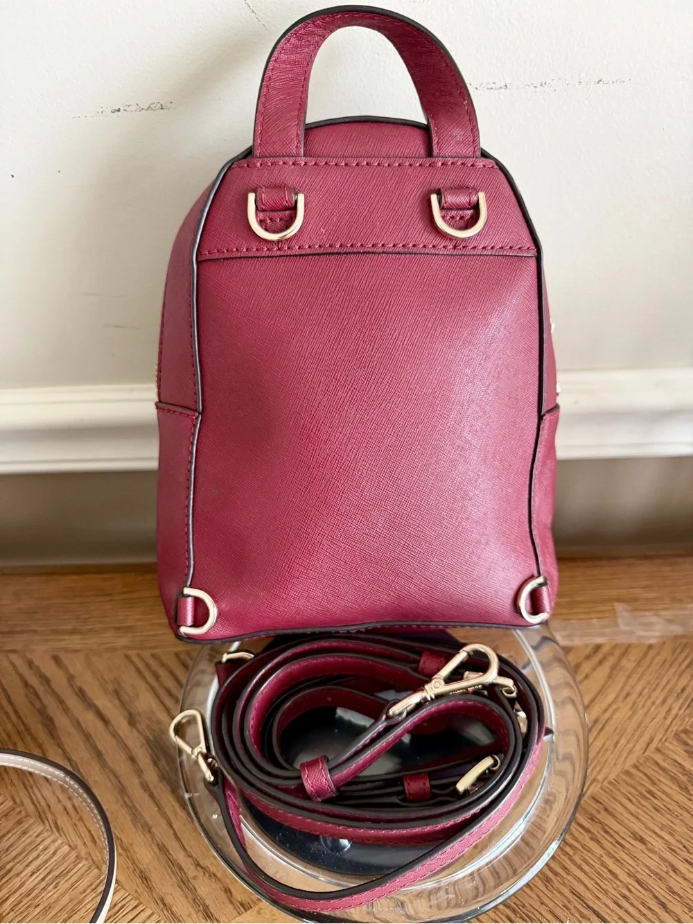 Michael Kors RARE Abbey Red leather Mini Backpack with Heart Patch convertible